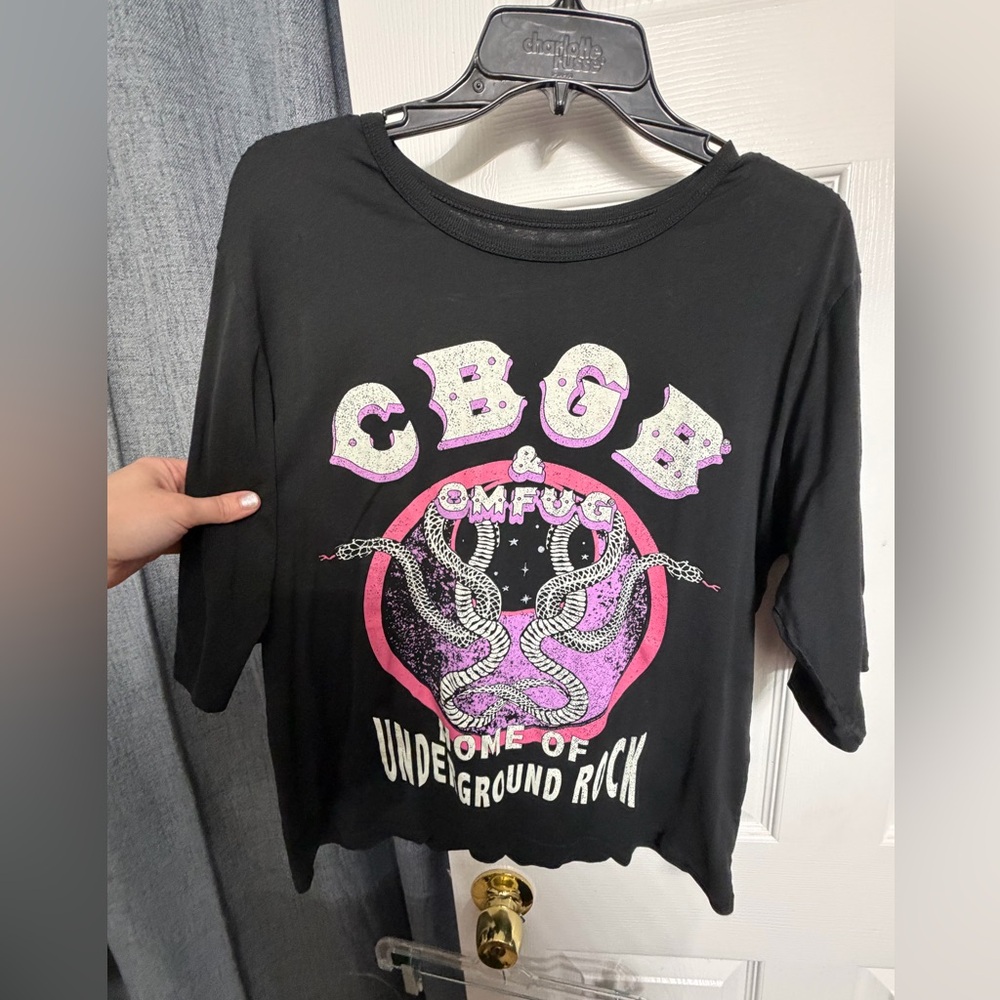 CBGB & OMFUG Black Graphic Tee with Pink Accents